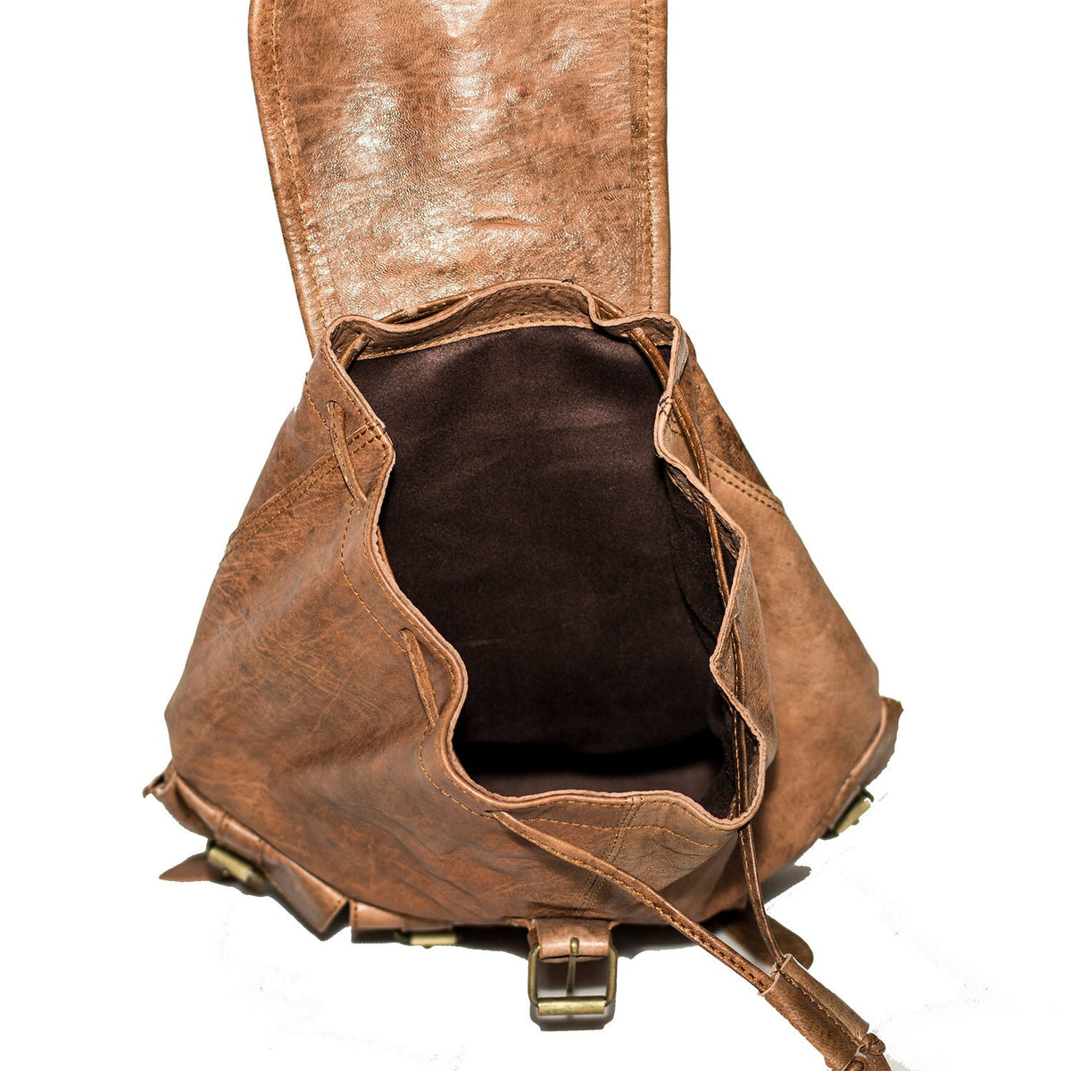 80's Festival Stressed Brown Rucksack (Medium: 3 Outside Pockets)
