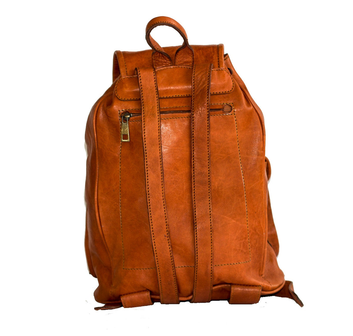 80's Style Safari Rucksack | Genuine Leather Bohemian Backpack | Orange