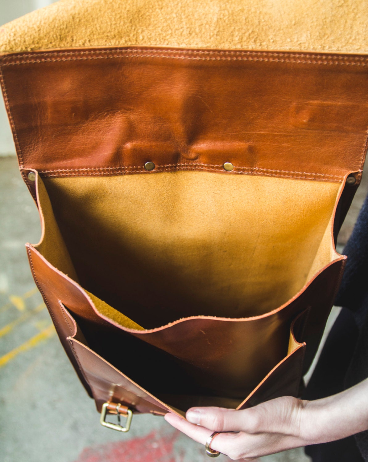 Tan Leather Metropolitan Backpack With Internal Pockets