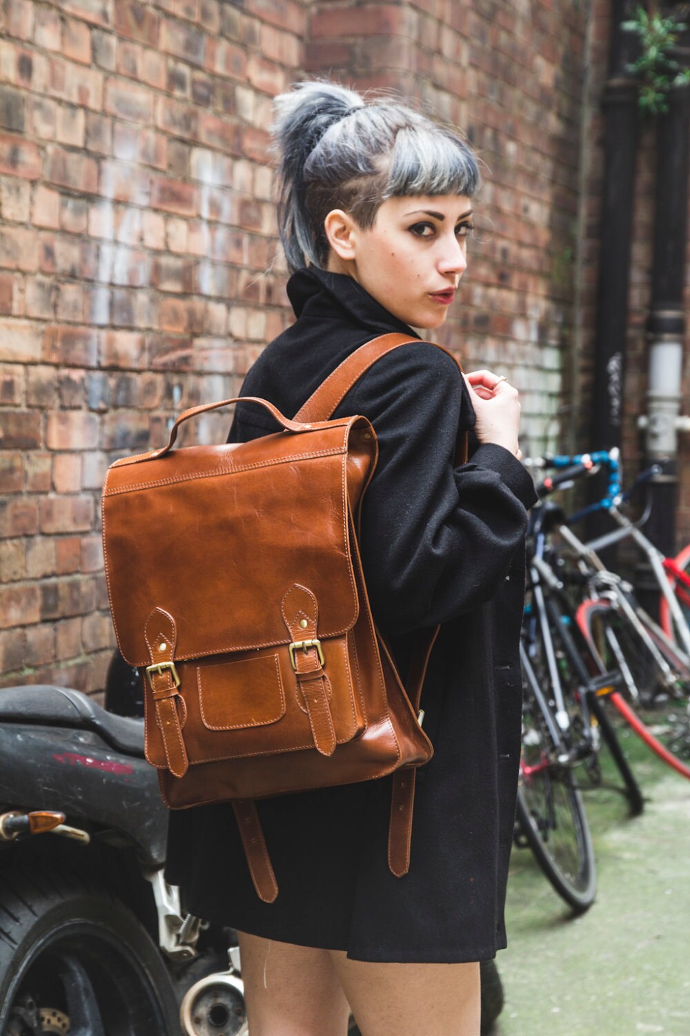 Tan Leather Metropolitan Backpack With Internal Pockets