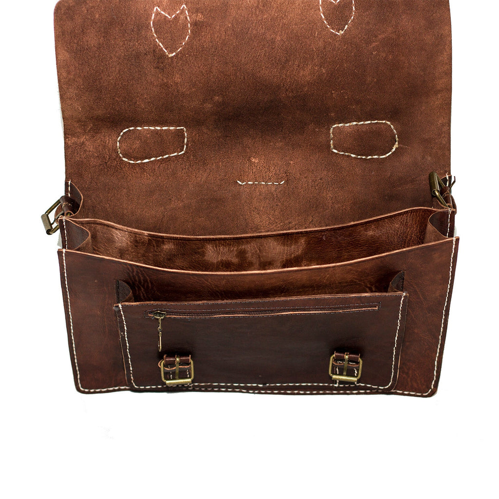 Moroccan Leather Satchel Backpack In Dark Brown