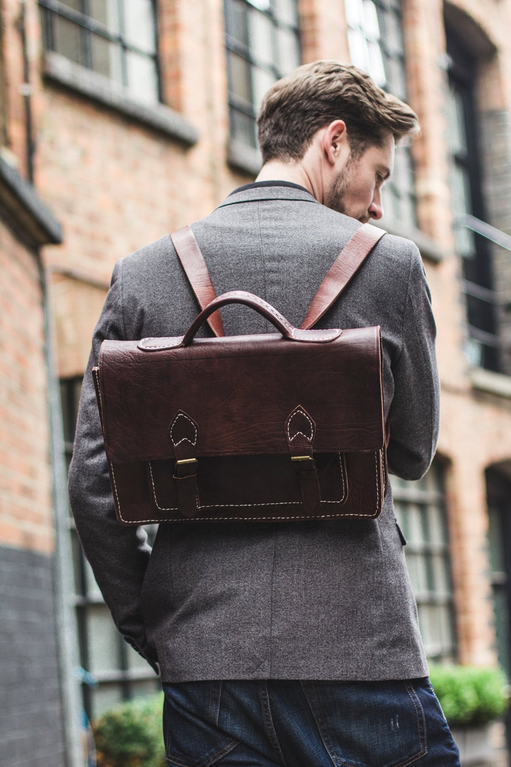 Moroccan Leather Satchel Backpack In Dark Brown