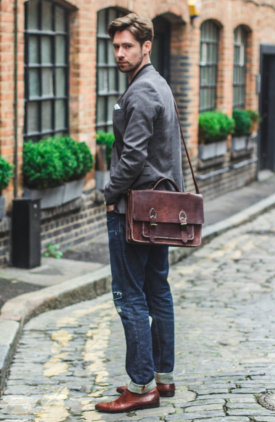 Moroccan Leather Satchel Backpack In Dark Brown
