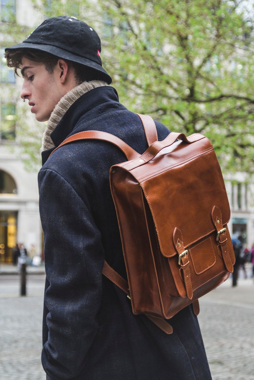 Tan Leather Metropolitan Backpack With Internal Pockets