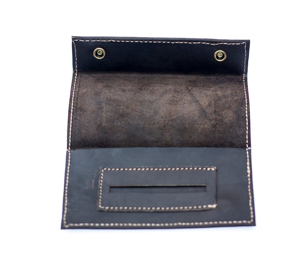 Hand Made Black Leather Tobacco Pouch | Tobacco Wallet (Slim)