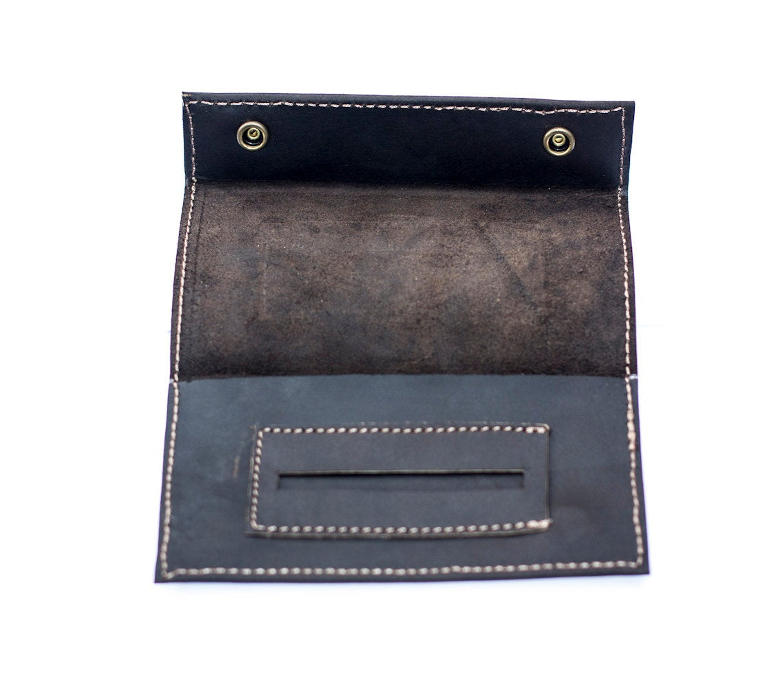Hand Made Black Leather Tobacco Pouch | Tobacco Wallet (Slim)