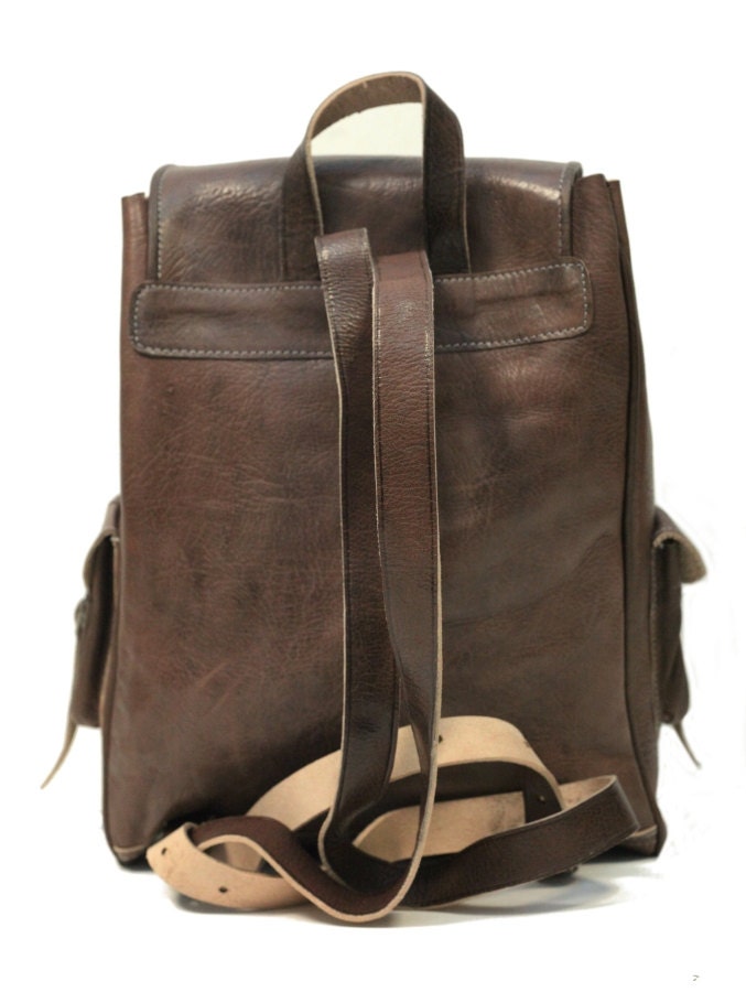 Brown Leather Rucksack Backpack 80's Festival Style