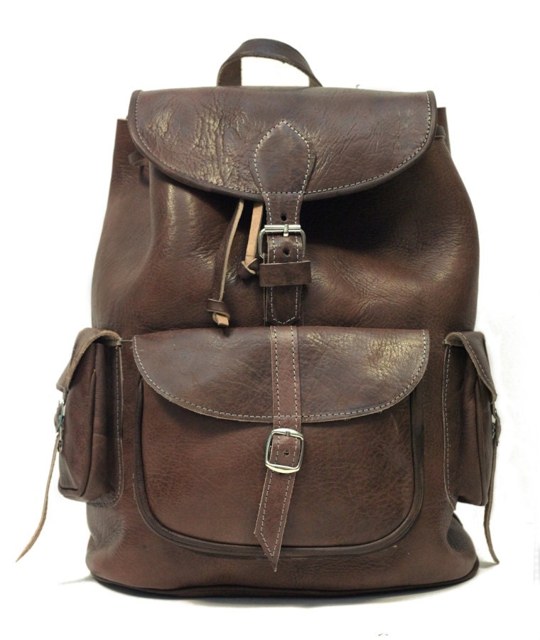 Brown Leather Rucksack Backpack 80's Festival Style