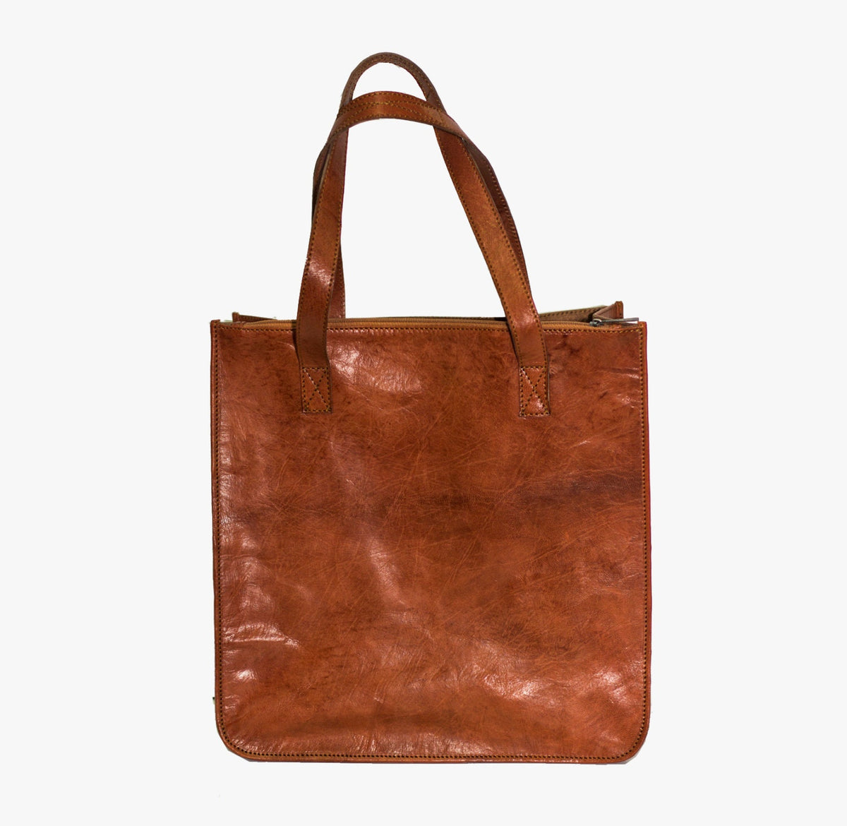 Tan Orange Leather Tote Shopper Bag