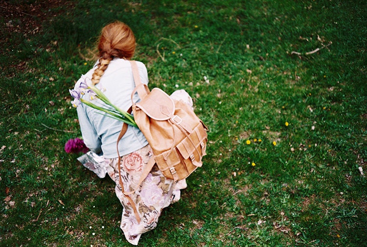 Natural Leather Rucksack Backpack In Tan Brown