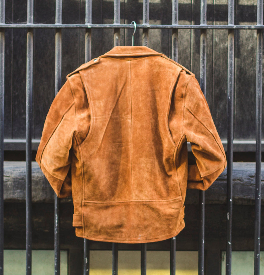 Tan Suede Biker Jacket With Zipper