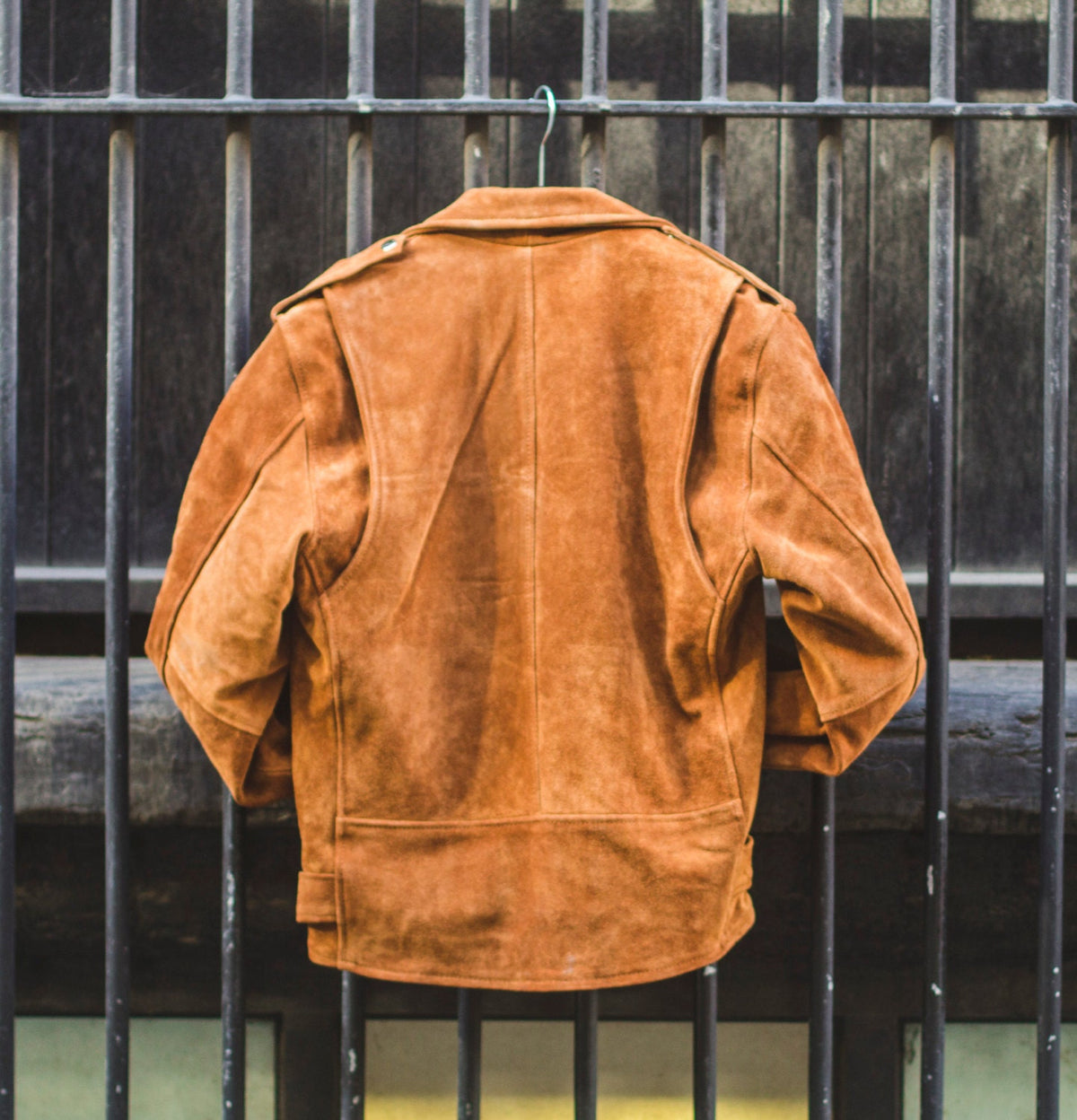 Tan Suede Biker Jacket With Zipper