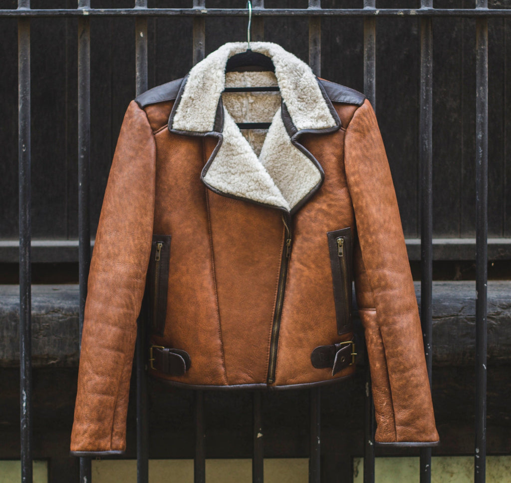 Genuine Sheepskin Biker Jacket With Shearling