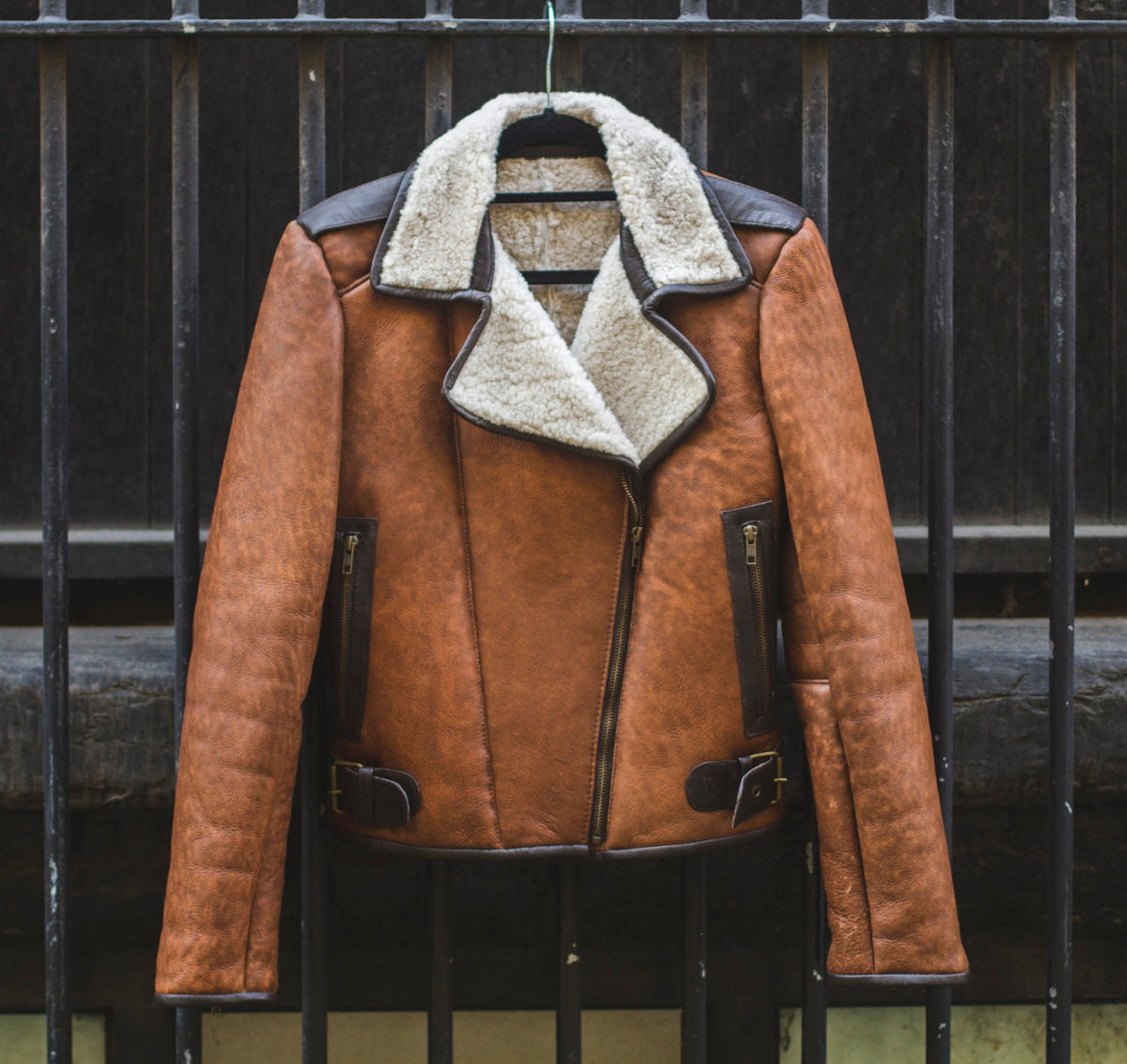 Genuine Sheepskin Biker Jacket With Shearling