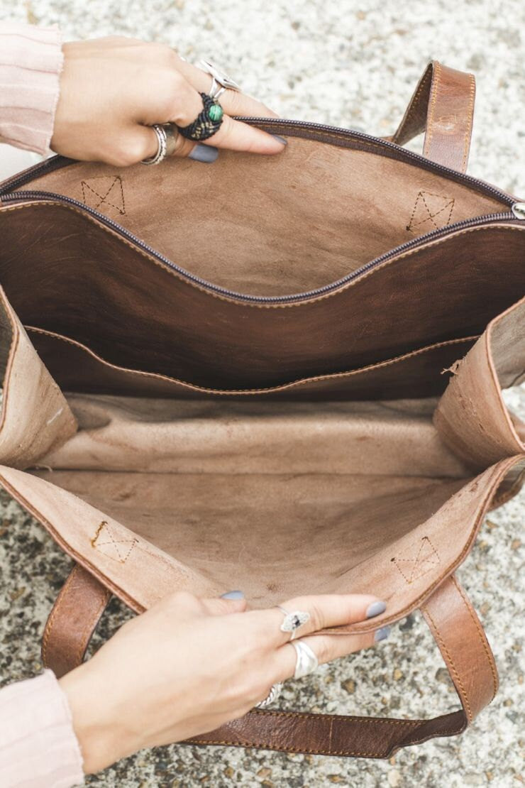 Brown Leather Tote Shopper Bag