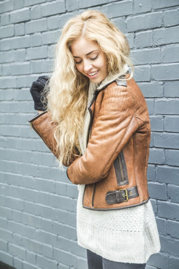 Genuine Sheepskin Biker Jacket With Shearling