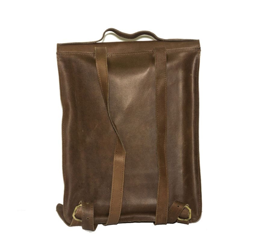 Leather Backpack With Flap In Toffee Brown
