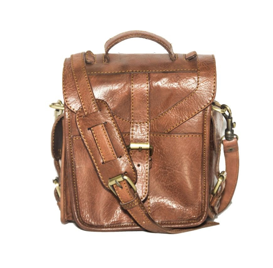 Professional Camera Bag In Brown Gloss Leather