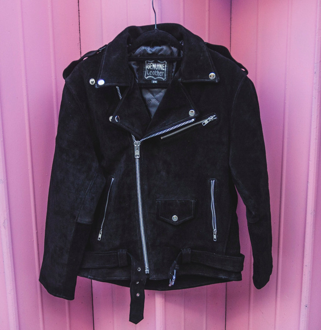 Genuine Black Suede Biker Jacket 80's Style