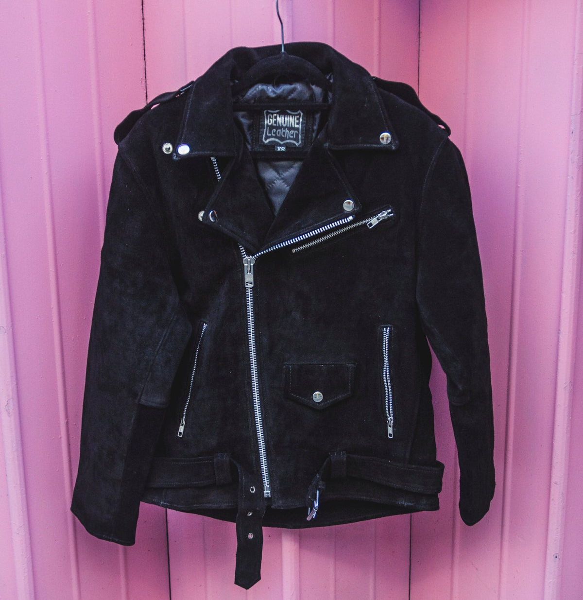 Genuine Black Suede Biker Jacket 80's Style