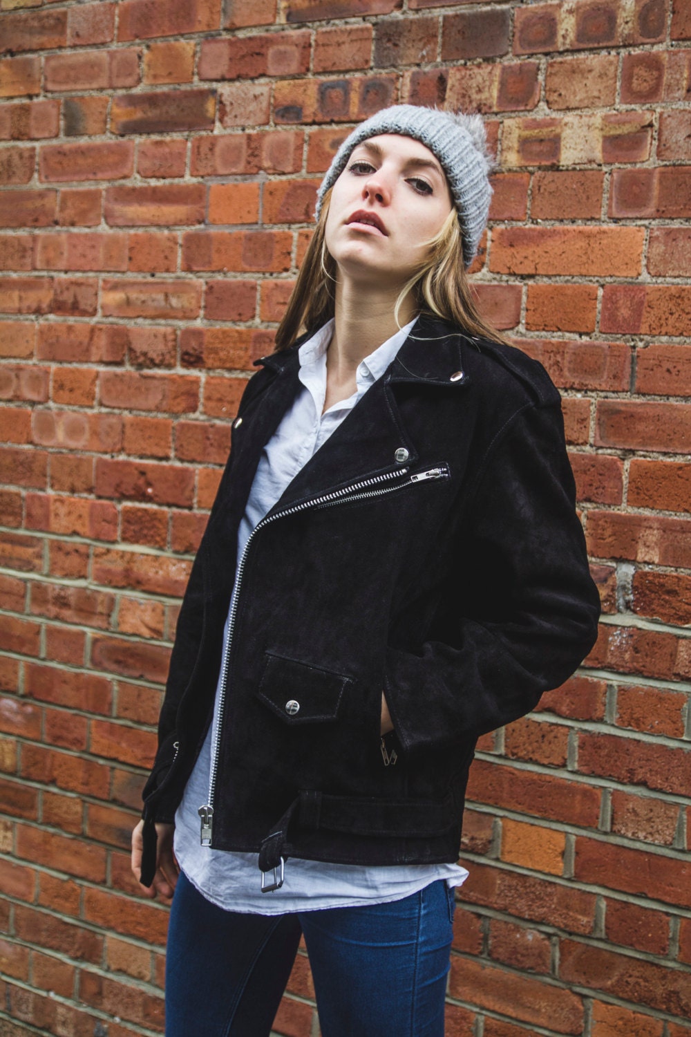 Genuine Black Suede Biker Jacket 80's Style