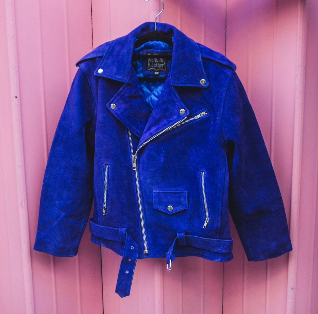 Blue Cobalt Suede Biker Jacket In Oversized Fit