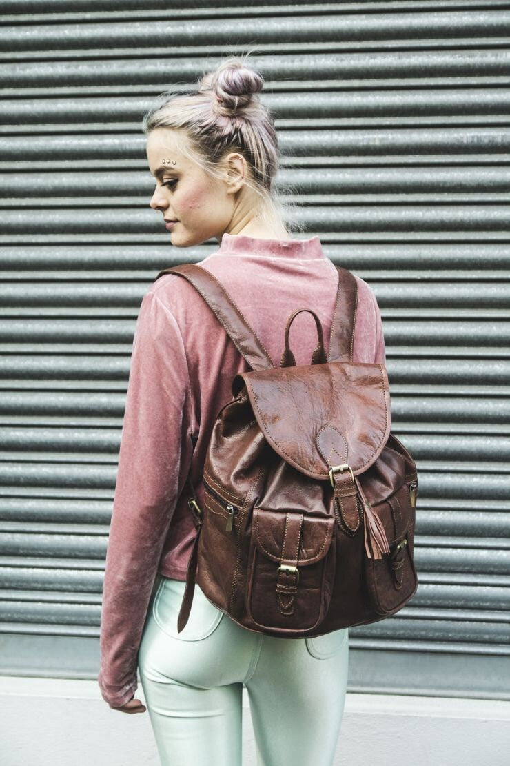 Leather Safari Rucksack With Zipped Pockets