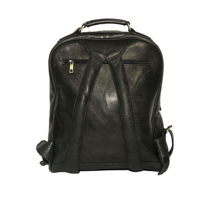Black Leather Office Backpack With Internal Padding