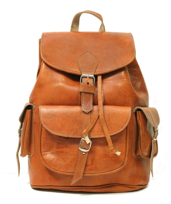 Hand Made Leather Rucksack In Orange Tan