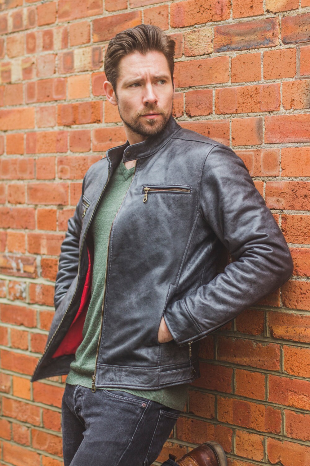 Premium Stone Grained Leather Biker Motorcycle Jacket