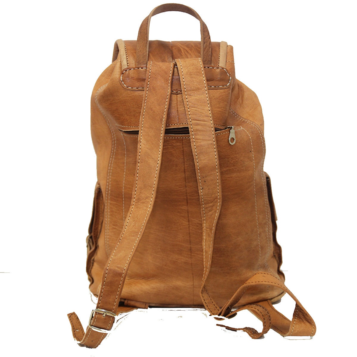 Oil Tan Leather Rucksack Backpack One Front Pocket