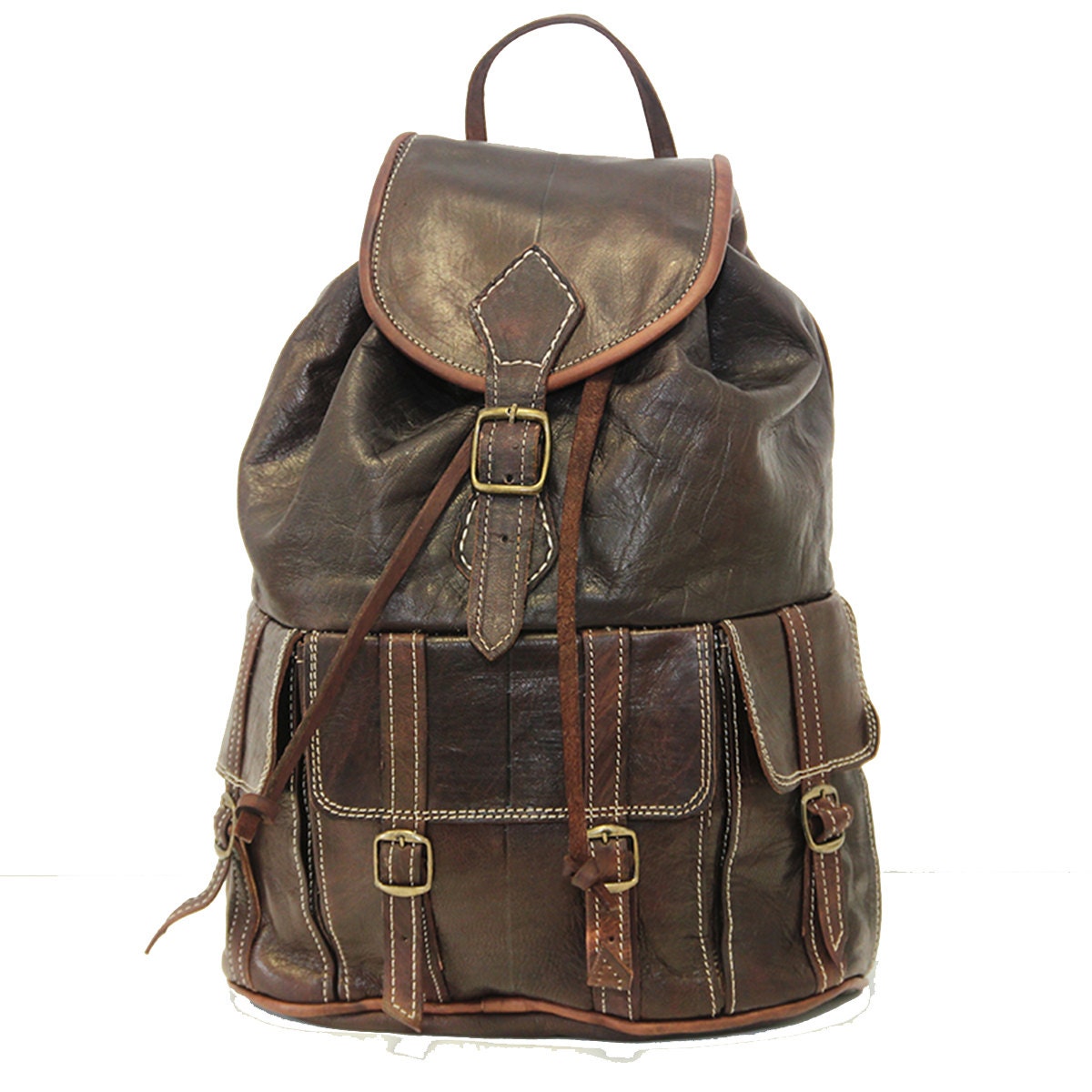 Dark Brown Leather Rucksack | 80's Boho Style