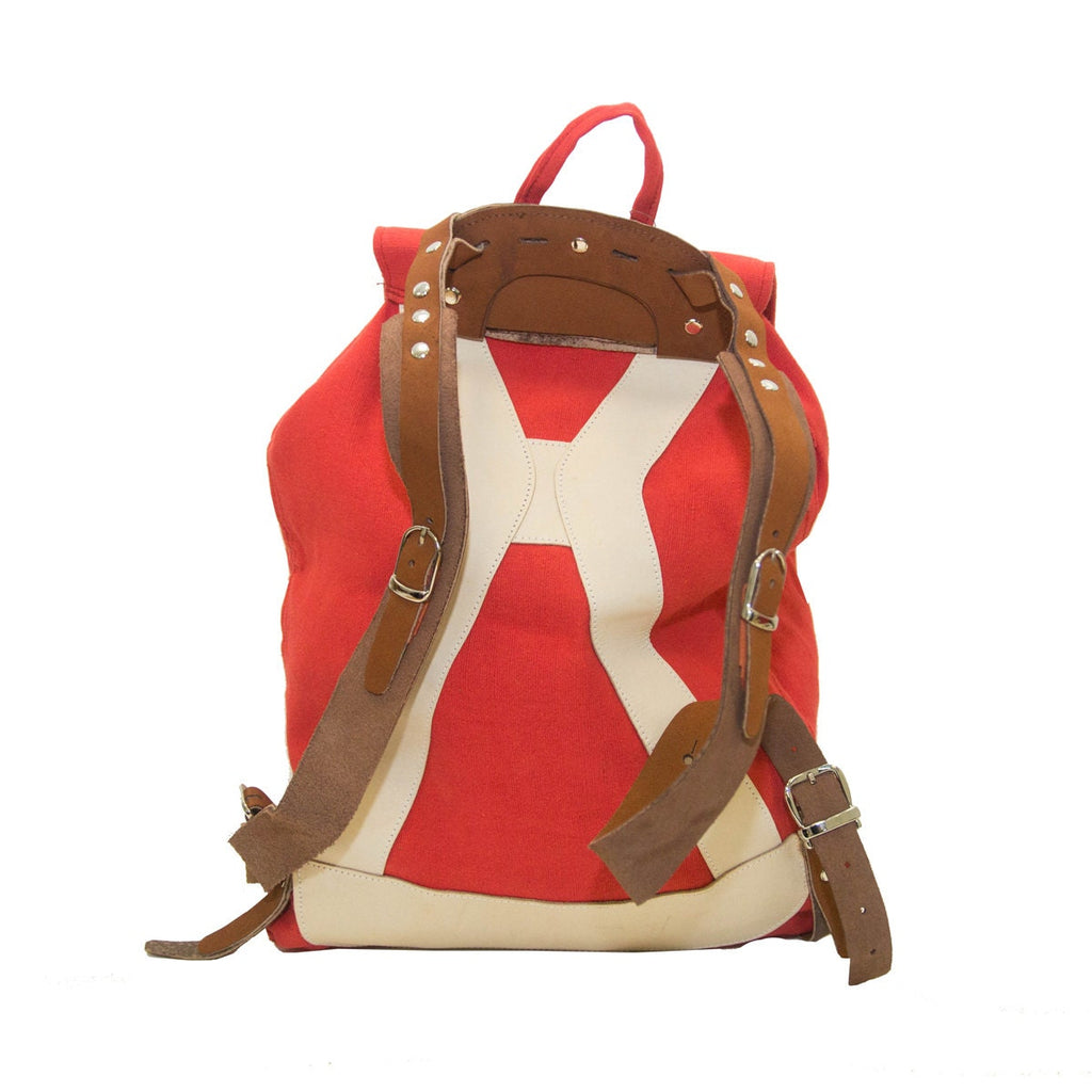 Leather And Jute Rucksack Backpack In Red