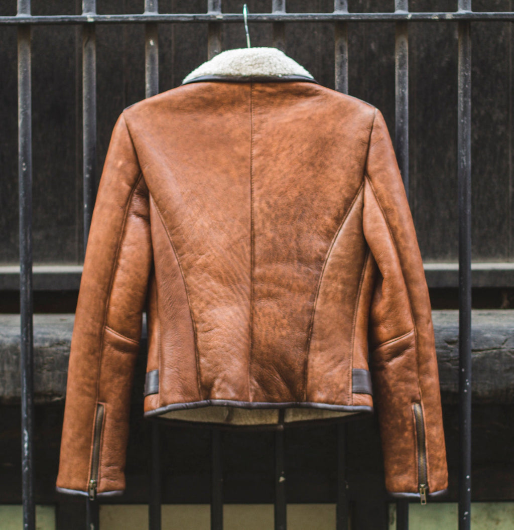 Genuine Sheepskin Biker Jacket With Shearling