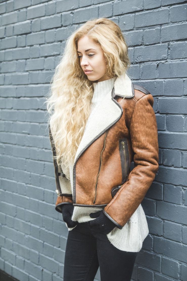 Genuine Sheepskin Biker Jacket With Shearling