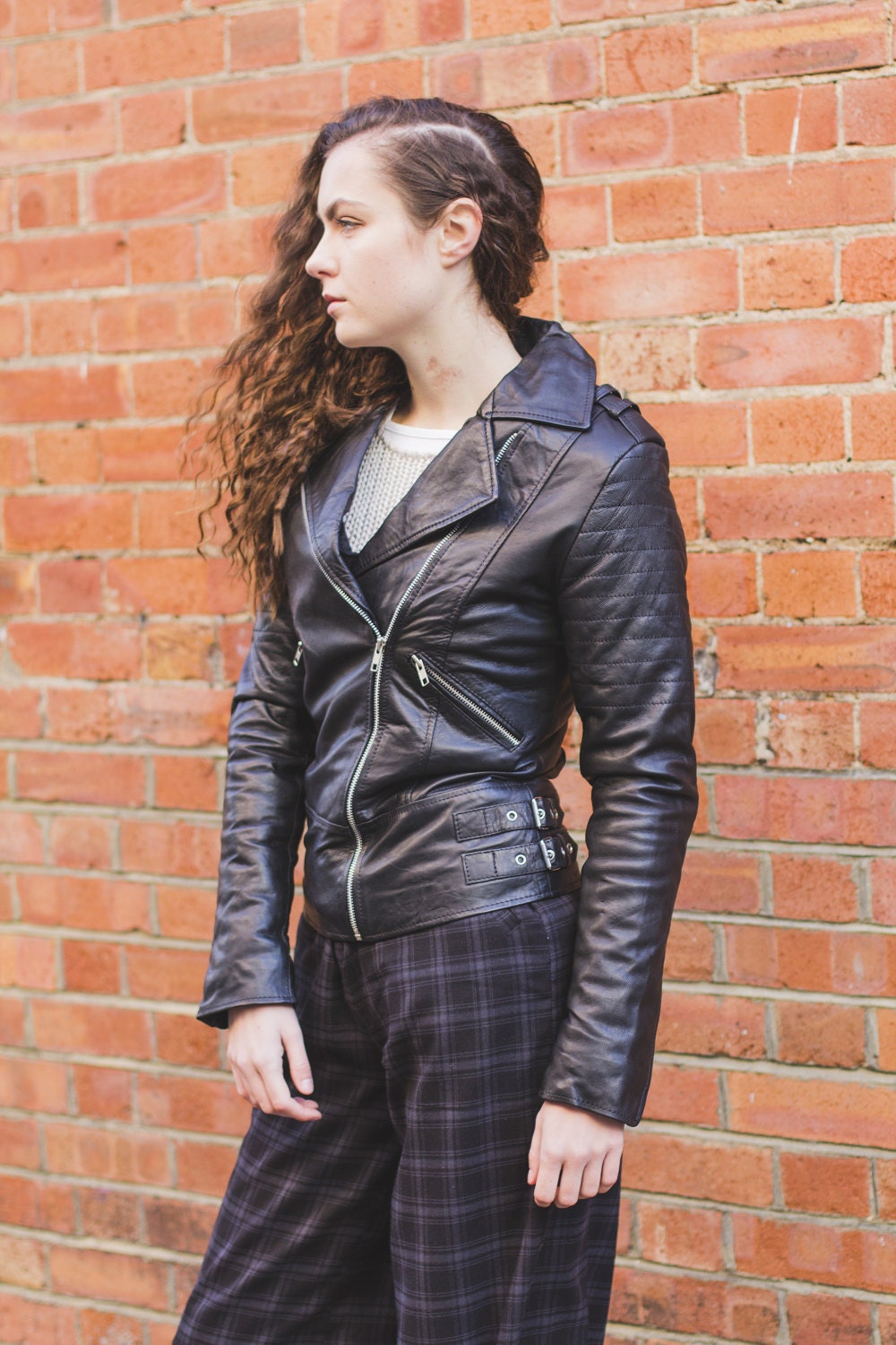 Soft Black Leather Biker Jacket With Quilted Arm Sleeves