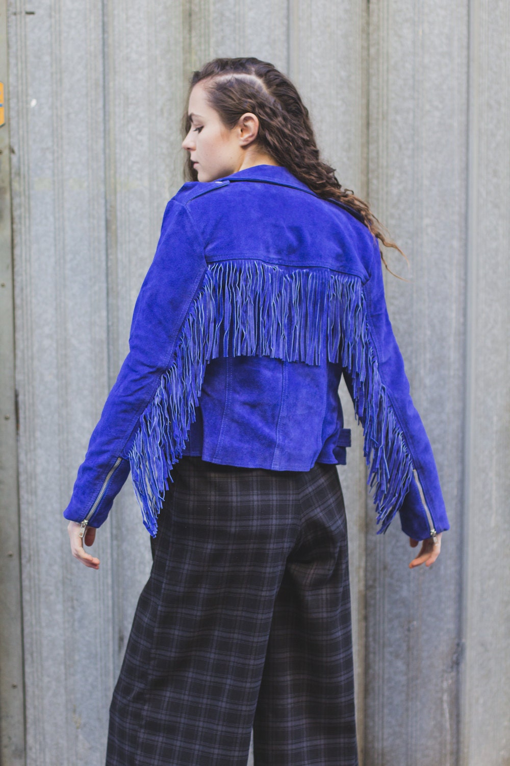 Suede Fringe Festival Jacket | 80's Style | Cobalt Blue (Can Be Ordered Without Fringe)