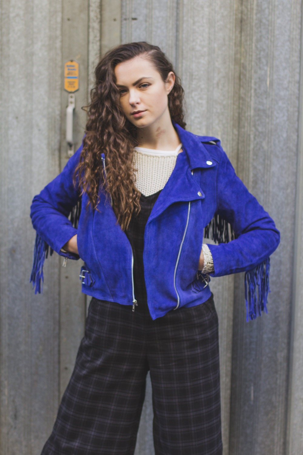 Suede Fringe Festival Jacket | 80's Style | Cobalt Blue (Can Be Ordered Without Fringe)