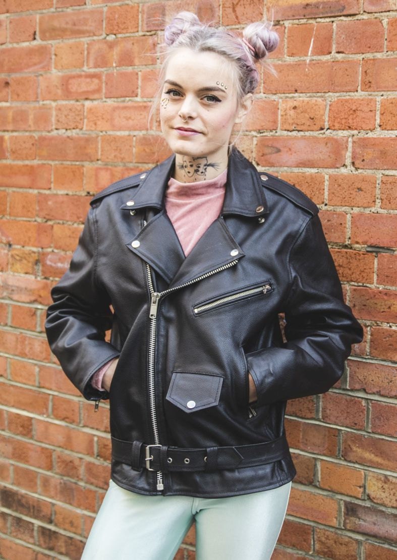 Classic Black Leather Biker Jacket (Oversized) | Marlon Brando Jacket