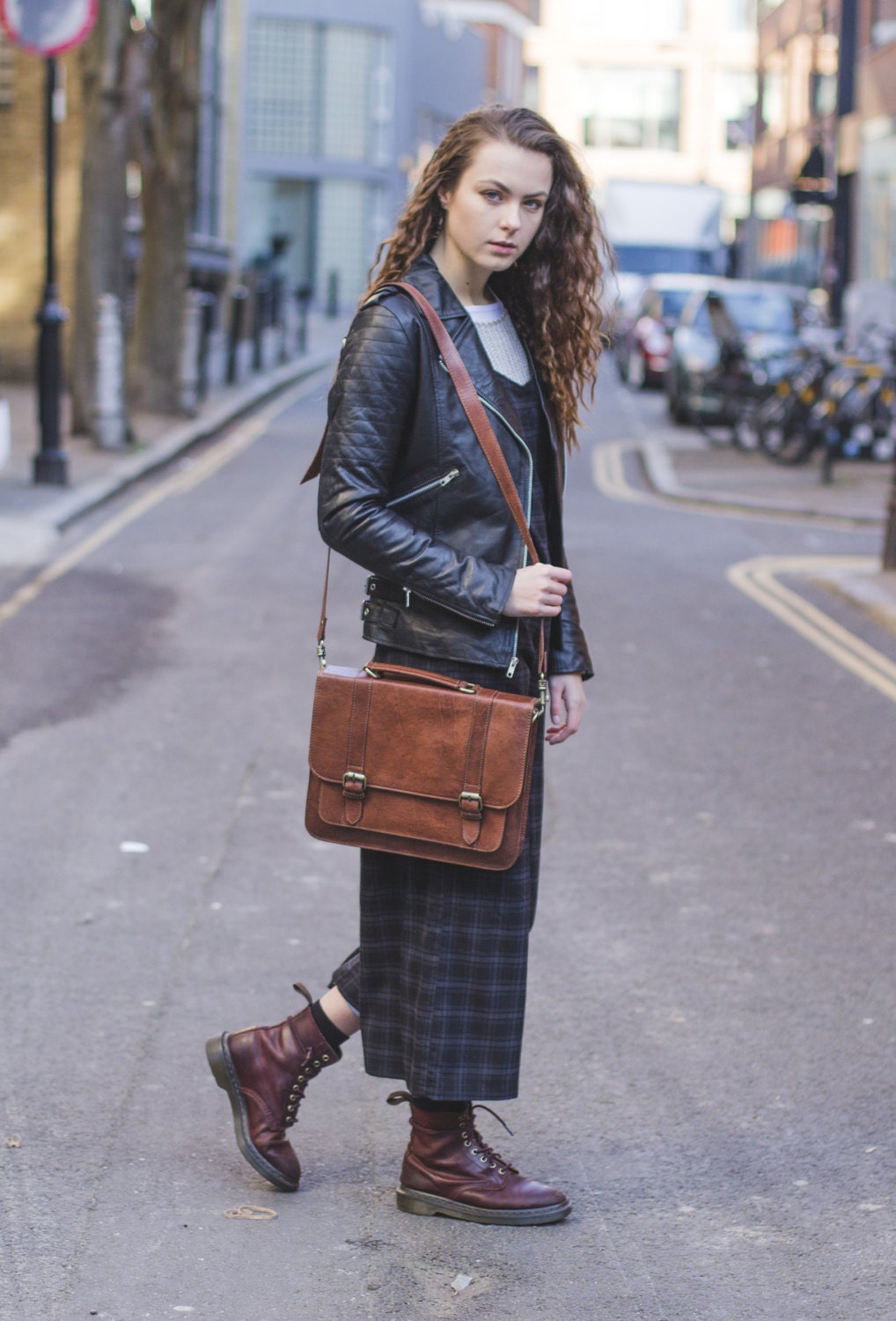 Leather Messenger Laptop Bag Satchel In Brown