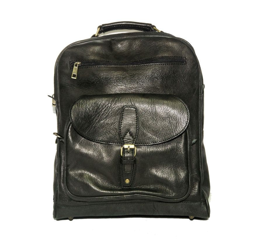 Black Leather Office Backpack With Internal Padding