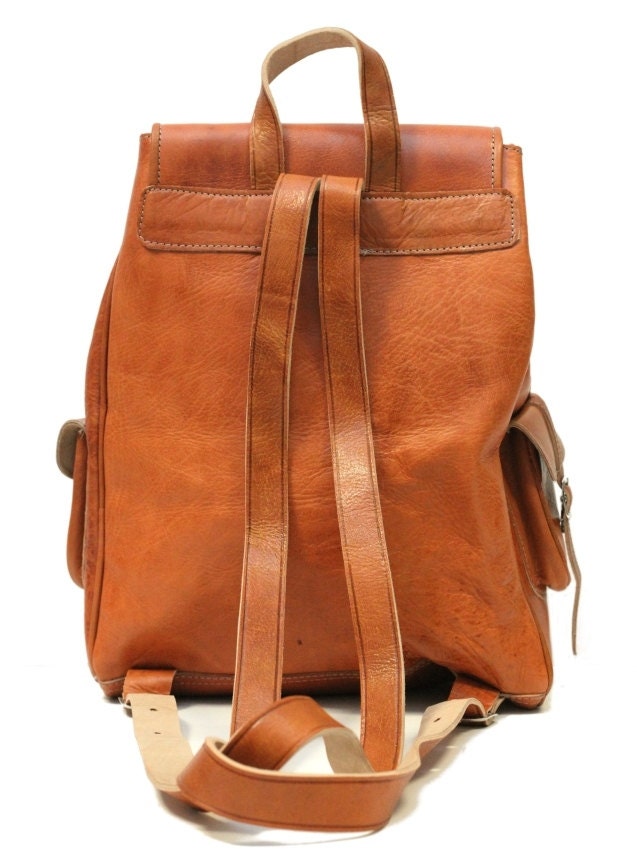 Hand Made Leather Rucksack In Orange Tan