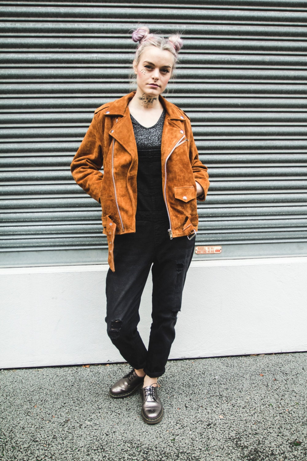 Tan Suede Biker Jacket With Zipper
