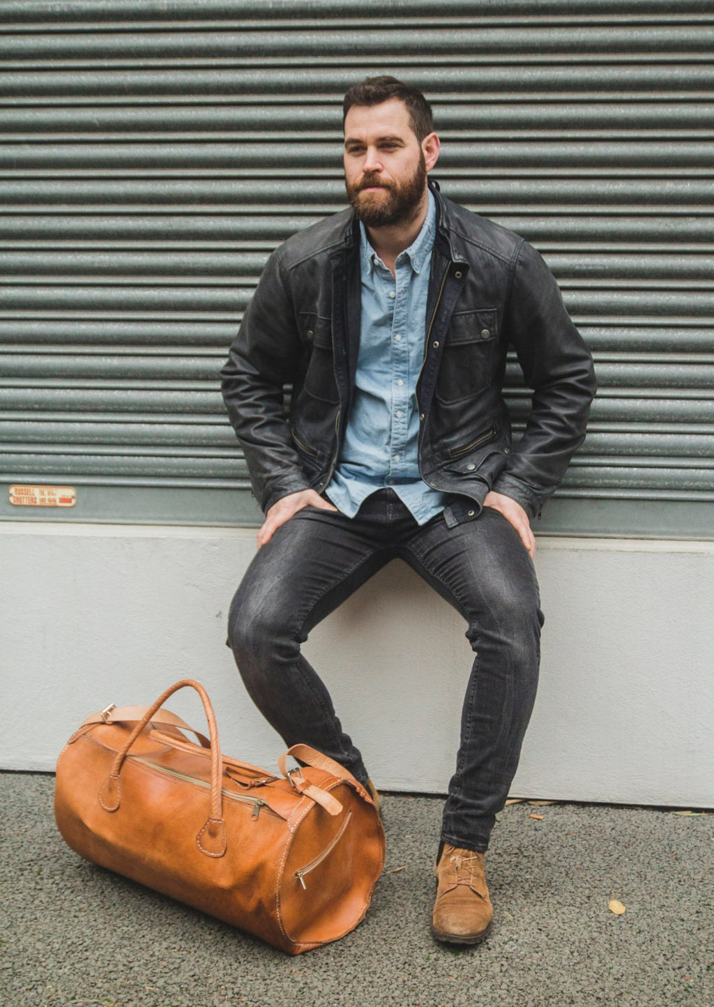 Tan Brown Leather Duffle Bag | Holdall | Cylinder Shape