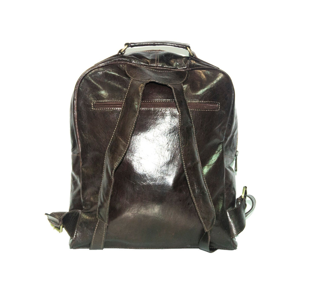 Gloss Brown Leather Office Backpack | Work Rucksack