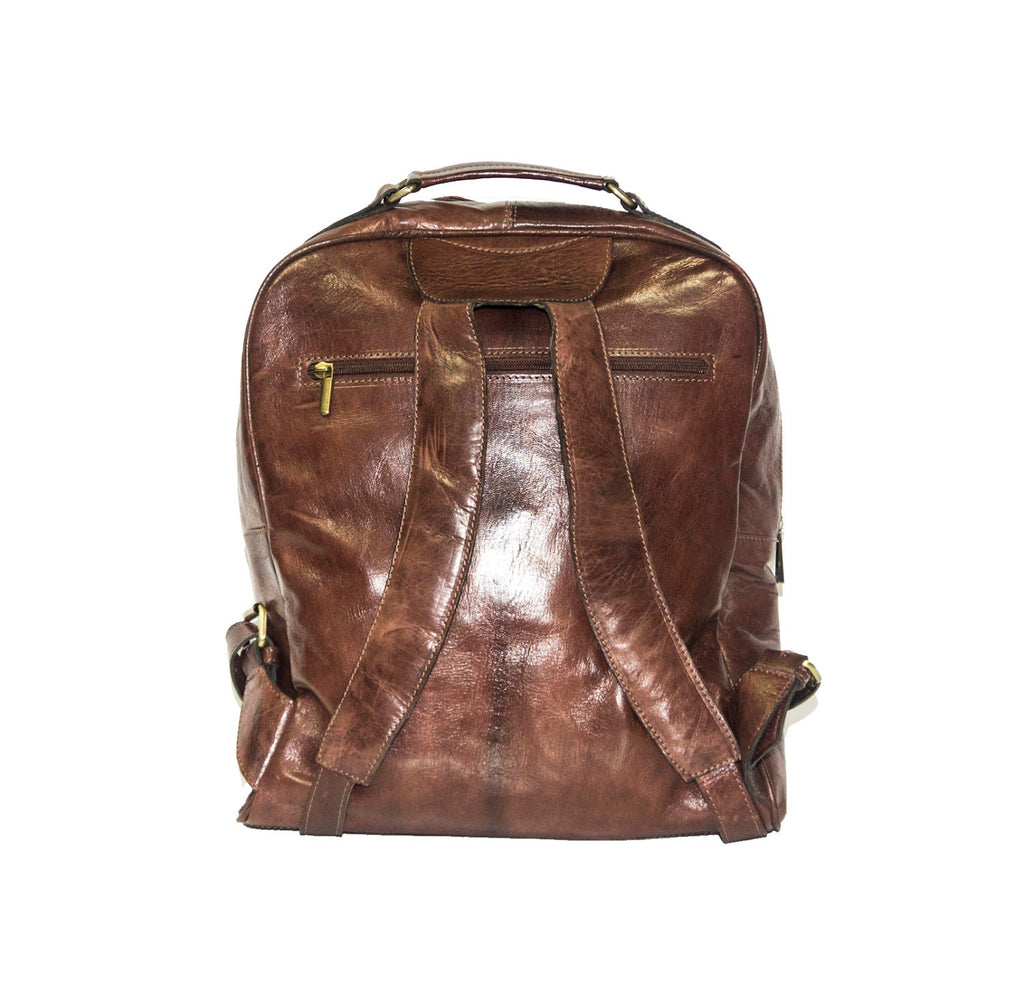 Textured Brown Gloss Leather Office Backpack | Work Rucksack