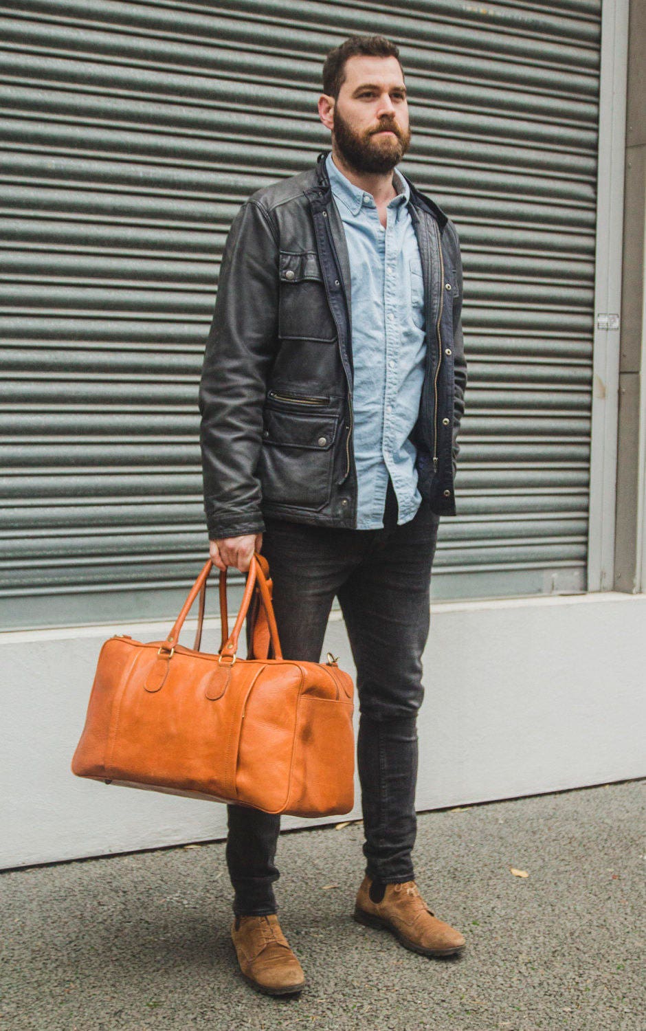 Traveller's Holdall | Duffle Bag | Tan Brown Gloss Leather