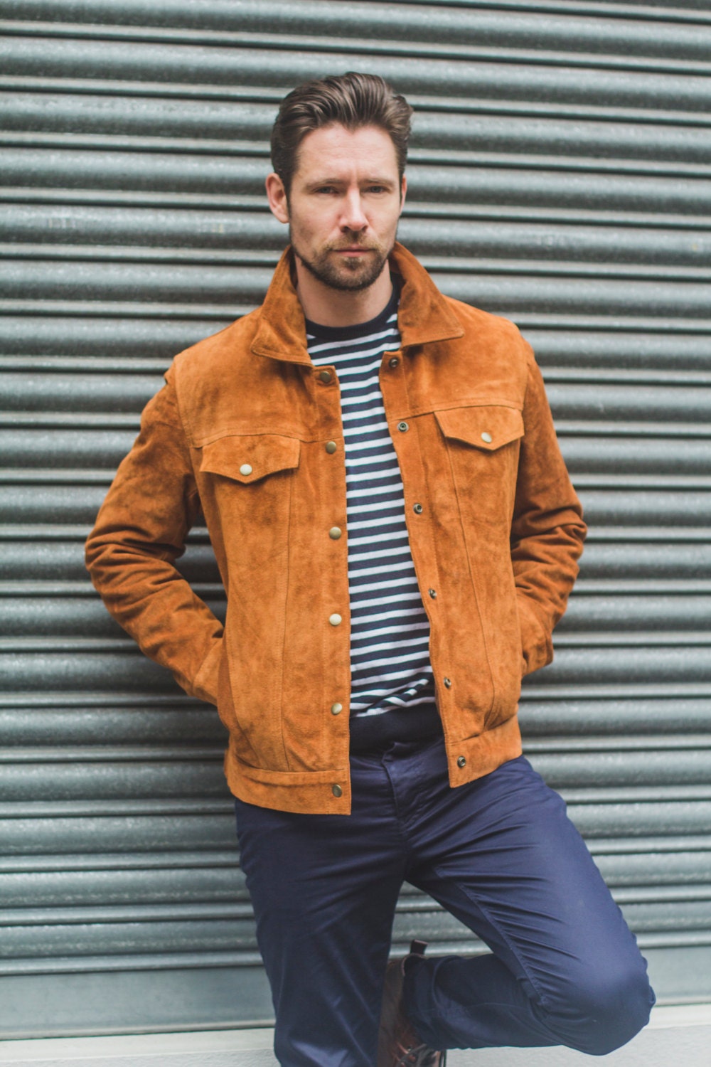 Tan Suede Western Trucker Jacket