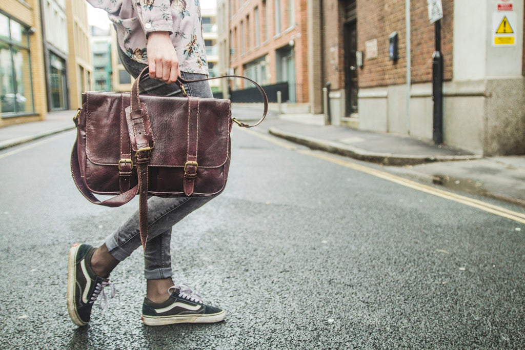 Gloss Leather Work Messenger Satchel In Coco Brown