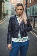 Soft Leather Biker Jacket In Navy Blue